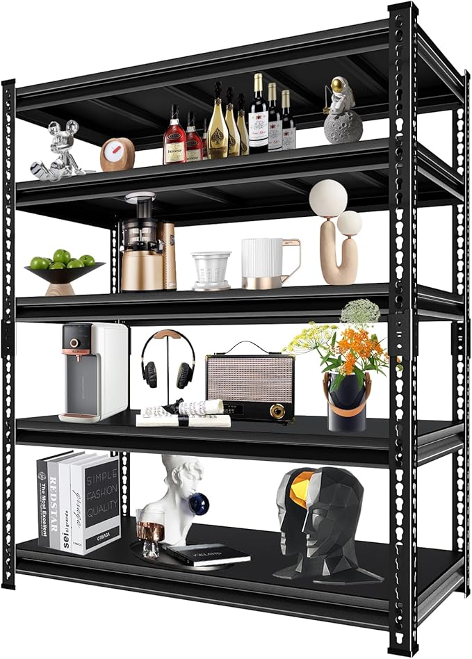 48''W Utility Garage Shelves: 2,500Lbs Heavy Duty Steel Metal Adjustable Shelving Storage Industrial Rack Units 5 Tier Black 48" W x 18" D x 78" H
