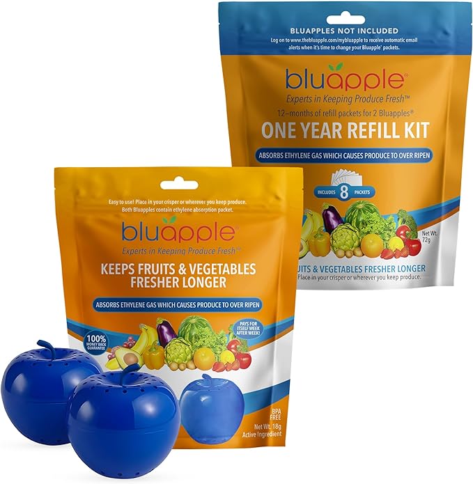 Bluapple Ethylene Gas Absorber Classic Produce Saver 15-Month Bundle - Vegetable & Fruit Fresh Produce Storage Protector, Food Freshness Extender, Fresh Fruit & Vegetable Saver, USA-Made BPA-Free