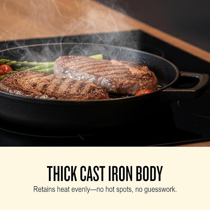 Alva Nori Enameled Cast Iron Grill Pan, 11" – Made With No PFAS/PTFE/PFOA, Oven & Induction Safe – 3-Layer Enamel, No Seasoning Needed – Durable, Easy-Clean Bakeware for Healthy Cooking, Black