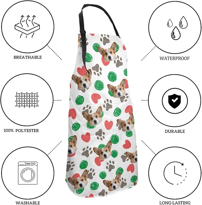 Custom Face Apron for Men Women, Personalized Photo Apron with Pockets, Customized Kitchen Aprons