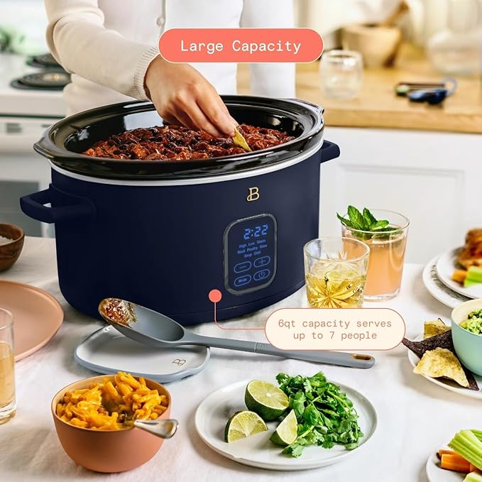 Beautiful 6 Qt Programmable Slow Cooker with Touch Control, Digital Timer and Keep Warm Function – Large Electric pot Capacity Kitchen Appliance by Drew-Barrymore (Starry Night Blue)