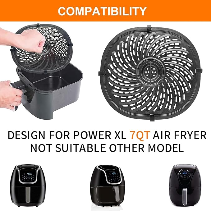 Air Fryer Replacement Tray for PowerXL Vortex 7 QT Air Fryer, Oval Nonstick 10.3''*9.5'' Air Fryer Replacement Parts Accessories Rack Basket Grill Pan Grill Plate Crisper Plate with Rubber Bumpers