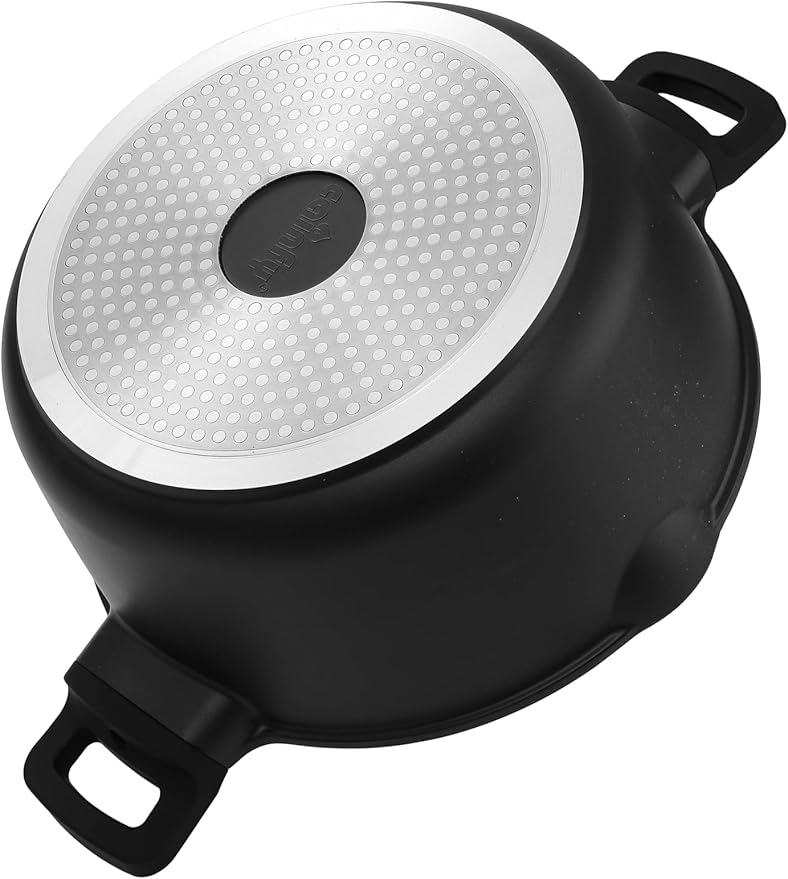 11 Inch Non Stick Pan Casserole Pot with Lid & Pour Spout - Lightweight 6.84 Quart Granite Coated Soup Pot Comfort Grip Handle - Induction Compatible PFOA Free Non Stick Cookware (Black)