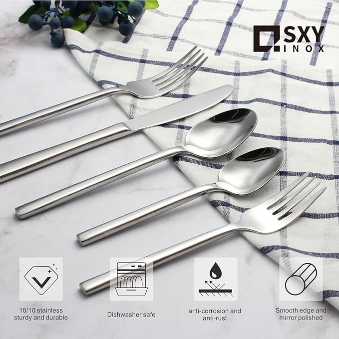Silverware Set for 4,20 Pieces Forged Stainless Steel Flatware Set Cutlery Set,Heavy Duty and Modern Desgin,Fancy Tableware Cutlery Set for Home,Restaurant,Mirror Polished,Dishwasher Safe