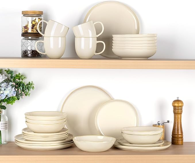 AmorArc Ceramic Dinnerware Sets,Handmade Reactive Glaze Stoneware Plates and Bowls Sets,Highly Chip and Crack Resistant | Dishwasher & Microwave Safe Dishes Set,Service for 6 (18pc)