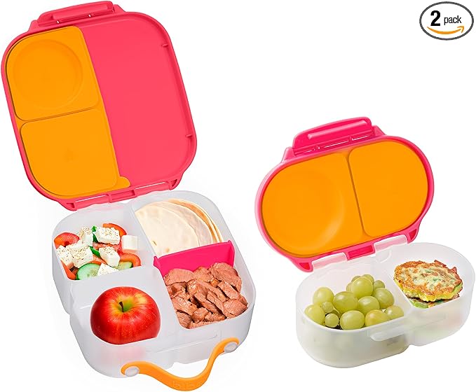 b.box Mini Lunch + Snack Containers (Strawberry Shake): 2-Pack Set Includes Lunch Box (4 1/4 Cup Capacity) & Snack Box (1 3/4 Cup Capacity). Easy Open Bento Containers, School Supplies
