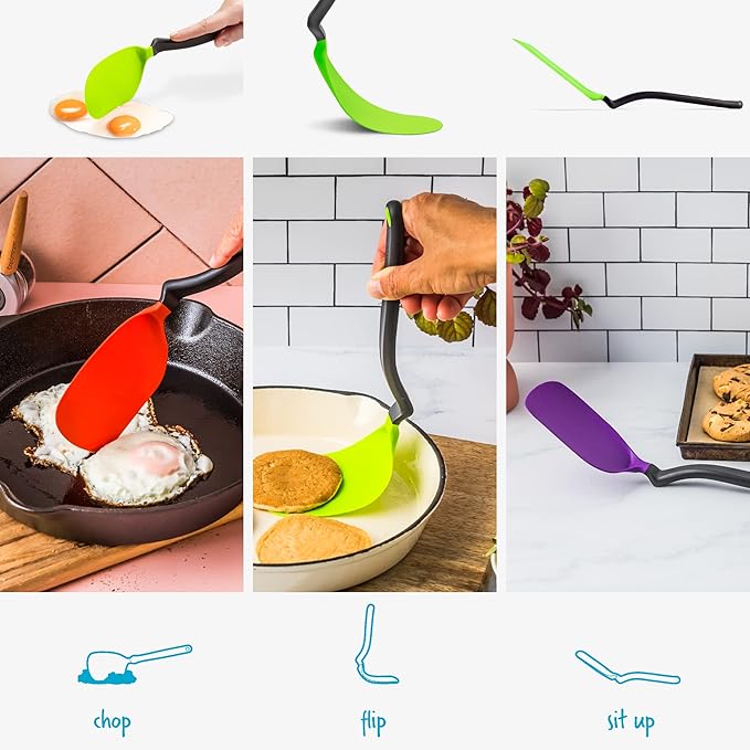 Dreamfarm Chopula Non-Stick-Safe Super-Flexible Sit-Up Spatula with Strong Flat Edge to Separate Food - 12" Green