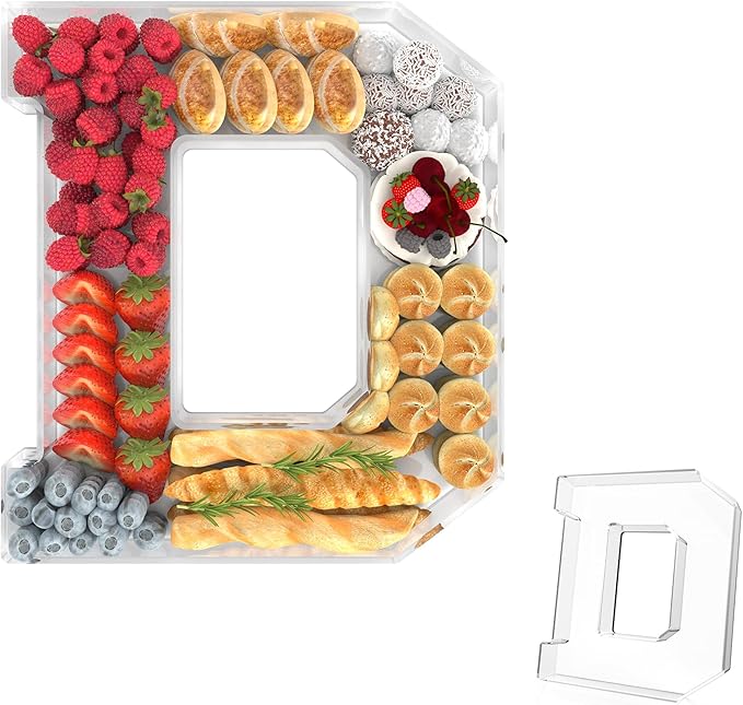 13.8" Acrylic Letter Charcuterie Tray, Charcuterie Letters Fillable Box for Food, Reusable Serving Cake Candy Dish Display Tray for Birthday Anniversary Party Decoration (Letter D)