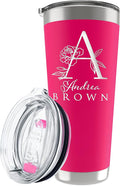 Personalized Tumbler with Engraved Name - 12 Designs, 30 Oz Coffee Tumbler with Slider Lid, Hot Pink, Double Wall Insulated - Gifts for Mom, Custom Gift for Women, Personalized Gift for Her
