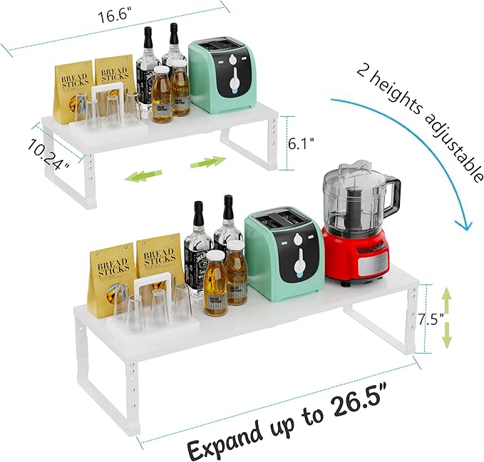 Expandable Stackable Spice Rack Organizer for Kitchen Cabinet,Adjustable Counter Shelf, countertop, Pantry,Cupboard,Bathroom,Bedroom(2Packs/White/Large)
