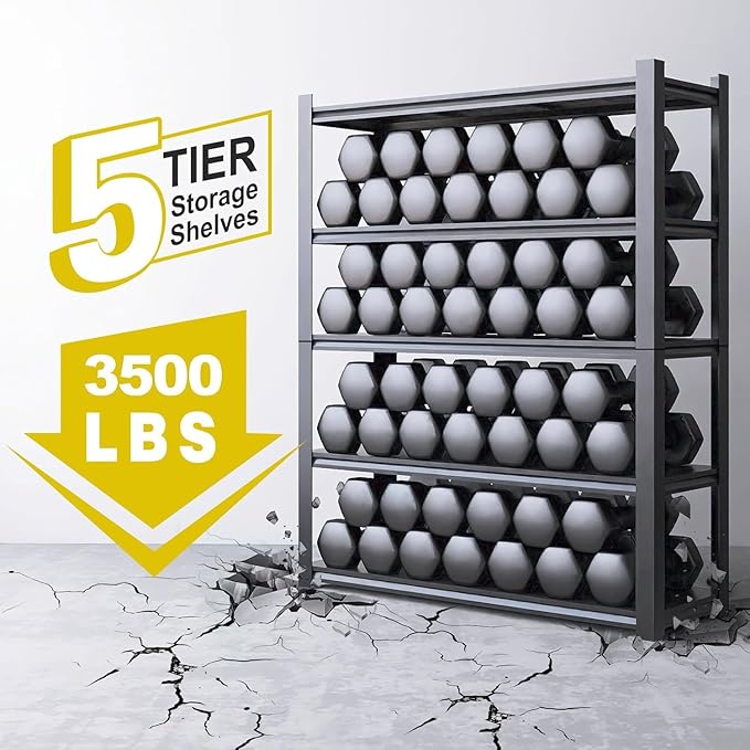 Heavy Duty Garage Shelving, 84'' H Metal Shelving, 3500LBS Storage Shelves 5 Tier Adjustable Heavy Duty Shelving Unit for Warehouse, Garage, Basement, 24" D x 47" W x 84" H