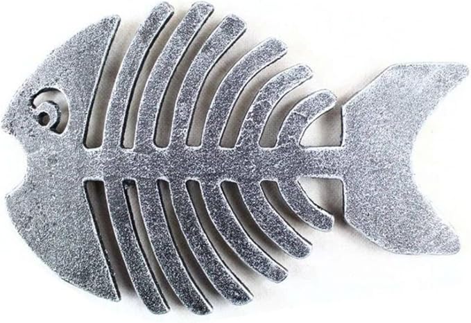 Handcrafted Nautical Decor Antique Silver Cast Iron Fish Bone Trivet 11" - Sea Decoration - Coastal Living