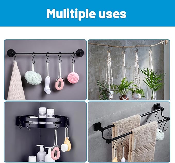 35 Pcs S Hooks for Hanging Safety Buckle, 3.5 Inch Stainless Steel S Shaped Locking Hooks for Colleague Dorm, Kitchen, Plants Pots Towels Bags, Black