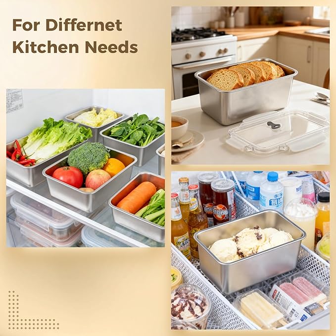 2 Pcs Food Storage Containers with Lids, 2100 ml / 71 fl oz 304 Stainless Steel Storage Box, Leakproof Bento Box, Refrigerator & Microwave Oven Safe, Safe Rust Free Food Container for Home, Picnic