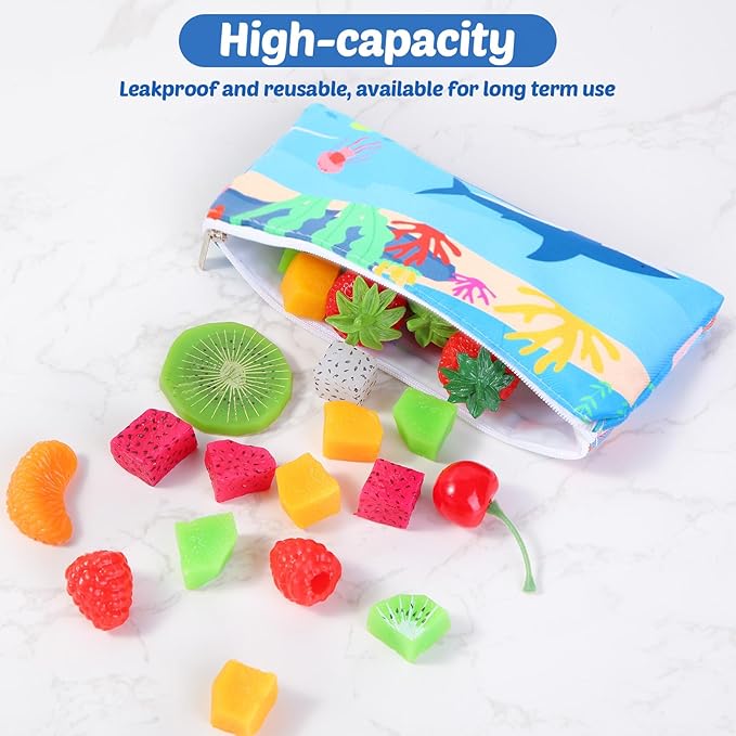 Chumia 6 Pcs Reusable Snack Bags Christmas Gifts Food Safety Washable Snack Bags Lunch with Zipper Portable Sandwich Bag Food Storage Pouch Double Layer(Stylish,6.9 x 3.7 Inches)