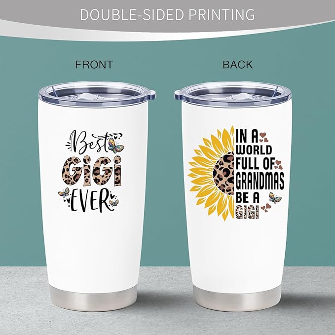 Gigi Christmas Gifts, Gigi Gifts for Grandma, Birthday Gift for Grandma from Grandkids, 20 oz Stainless Steel Tumbler With Lid & Straw