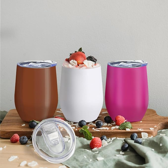 YOUKE OLA 18 Pack Stainless Steel Wine Tumbler with lid, 12oz Insulated Wine Tumbler Stemless Double Wall Vacuum Wine Glass Coffee Tumbler Bulk for Coffee, Wine, Cocktails, Champaign, 18 Colors