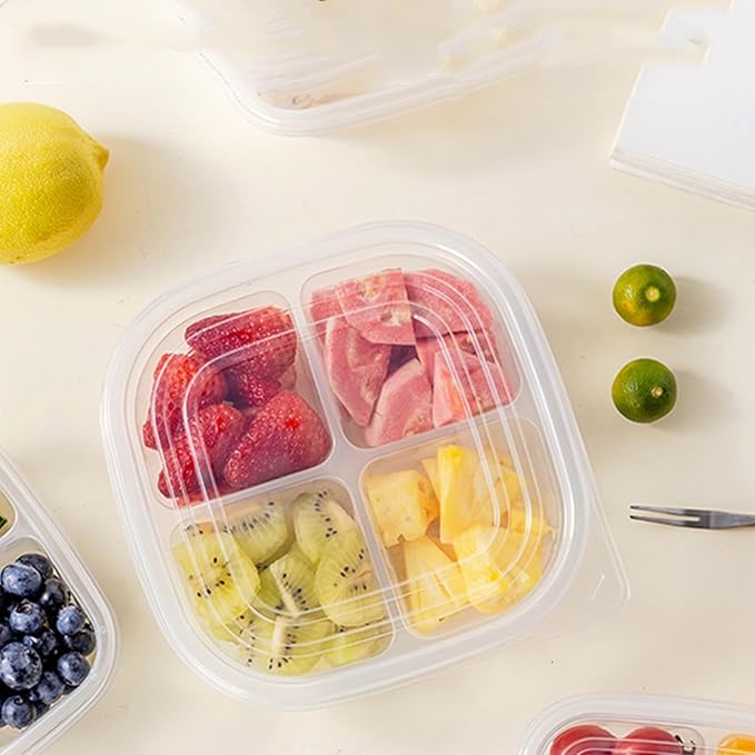 70 Pack Clear Bento Boxes 4 Compartment, Reusable Lunch Snack Containers with Lid, Food Storage Meal Prep Divided Containers with 200 pcs Fork for Camping, Lunch, Work, Travel