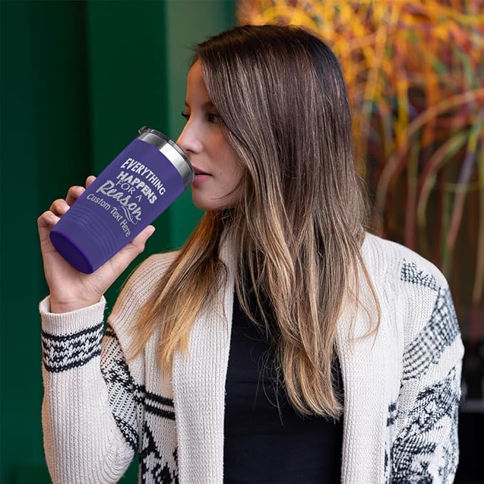 Custom Tumblera Tumblers Travel Mugs Everything Happens for A Reason Inspiration & Motivation Insulated Drinkware Stainless-Steel 30 Oz Black Personalized Text Here