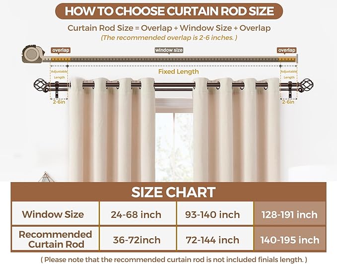 KAMANINA 1 Inch Double Curtain Rod 140 to 195 Inches (12-16 Feet), Antique Bronze Curtain Rods for Windows 60 to 191, Heavy Duty Telescoping Drapery Rods with Twisted Cage Finials