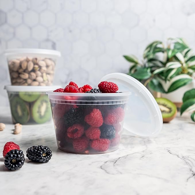Deli Containers with Lids 16 oz Pint (240 Pack) Bulk Case – Plastic Food Storage Container for Freezer 16oz Disposable containers Airtight Covers Great For Soup 16 Ounce [240 Sets Case/Pack]