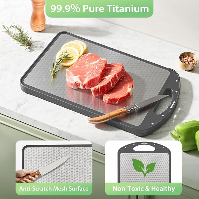 Titanium Cutting Board for Kitchen, Versatile for Cutting Board with juice groove, Pure Titanium and Wheat Straw PP Large Board, Food Grade, Easy to Clean Size 15.3”×10”