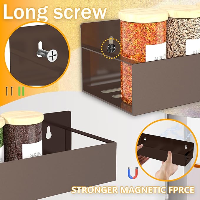 Magnetic Spice Rack for Refrigerator Seasoning Organizer for Spice Fridge Shelf storage Magnetic Shelf with Hook for Oven(4pack-Bronze)