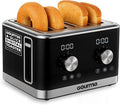 Gourmia 4 Slice Toaster, Double-Sided – Dual Independent Controls, Bagel, Defrost & Reheat Mode, 6 Browning Levels, Extra Wide Slots, Removable Crumb Tray, Compact Design, Black
