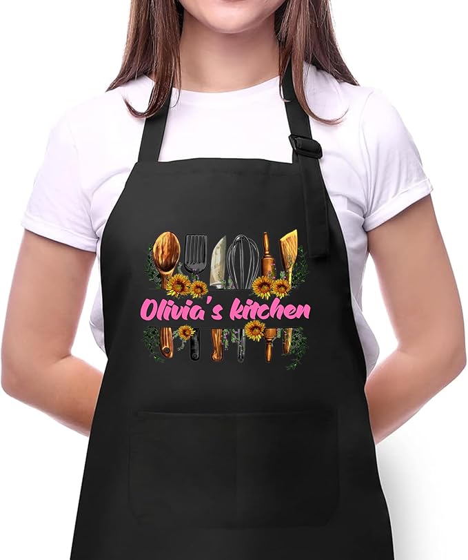 Custom Apron for Mom with Custom Name, Mother's Day Gift, Personalized Kitchen Gifts for Women Kitchen Baking Cooking Apron