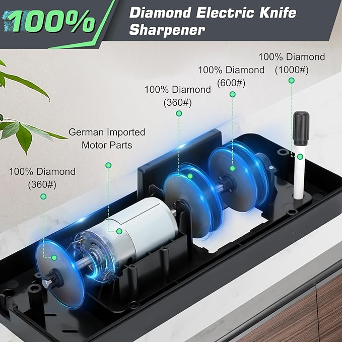 Electric Knife Sharpener with LCD Screen for Straight, Serrated, Meat Cleaver, Ceramic Knives & Scissors, 3 Rotational Speed Adjustable Electric Kitchen Knife Sharpener, 100% Diamond Abrasives