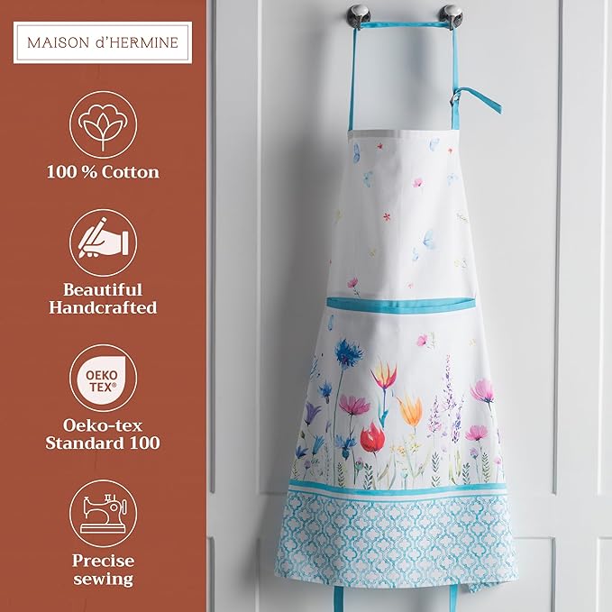 Maison d' Hermine 100% Cotton Apron for women with Pocket Kitchen Chef Apron for Men Cooking Gardening Server Waitress