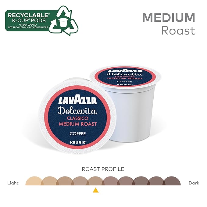 Lavazza Dolcevita Classico Keurig K-Cup® Pods, Medium Roast, Arabica and Robusta Blend (88 Pods)