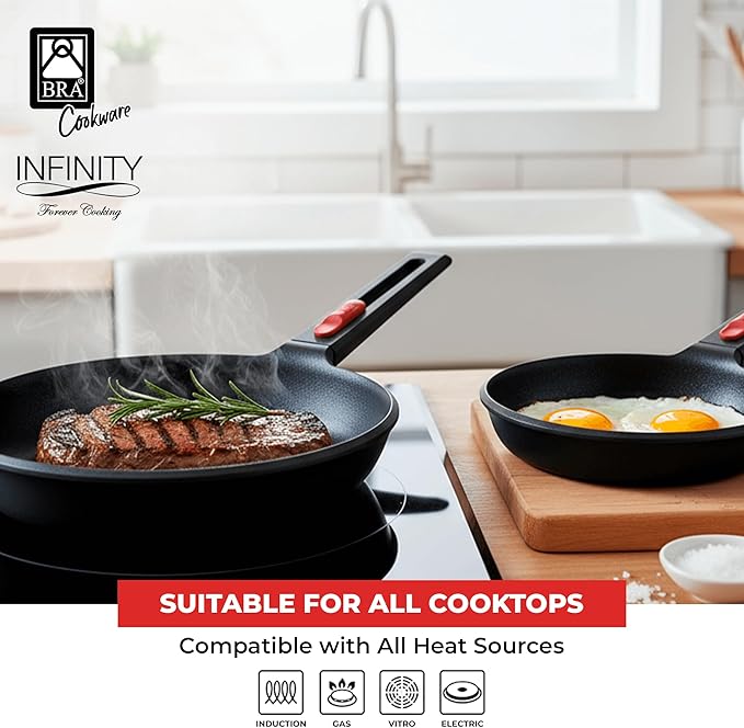 BRA COOKWARE Infinity 2-Piece Nonstick Frying Pan Set | 8 & 10.2 Inch Cast Aluminum Skillet Set | PFOA/PFAS Free Fry Pans | All Cooktops incl. Induction | Oven Safe Searing Skillets