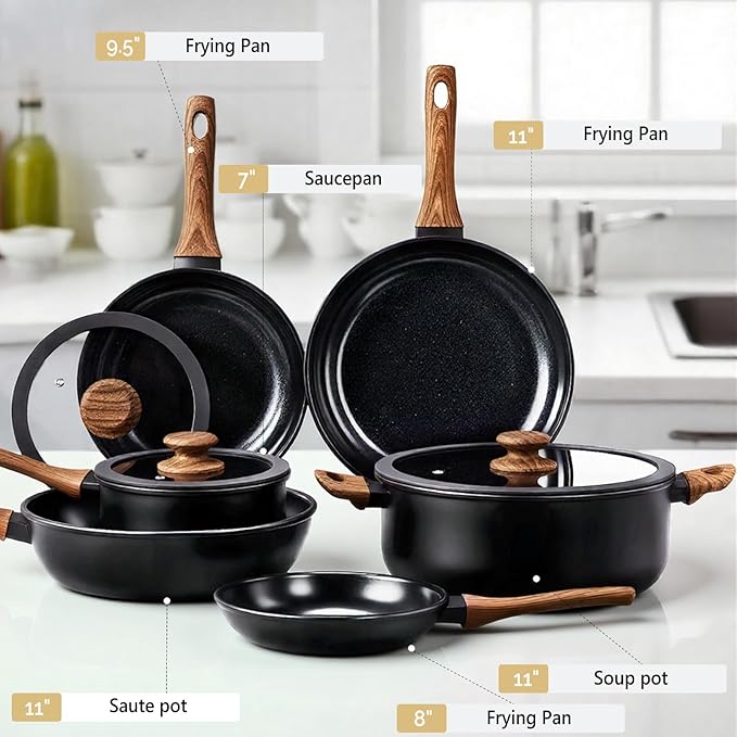 Bonnlo 20 PCS Non-Stick Cookware Set, Cast Aluminum Pots and Pans Set, Induction RV Kitchen Cook Set, Dishwasher Safe, PFAS PFOA & PFOS Free, for Home