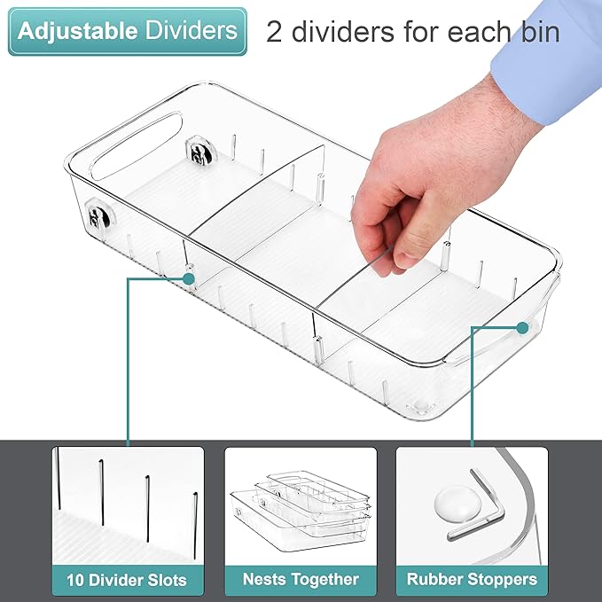 Sorbus Fridge Organizer on Wheels - Rolling Fridge Organizers and Storage Clear Design with Dividers & Handles for Kitchen Organization and Storage (Flat Top)