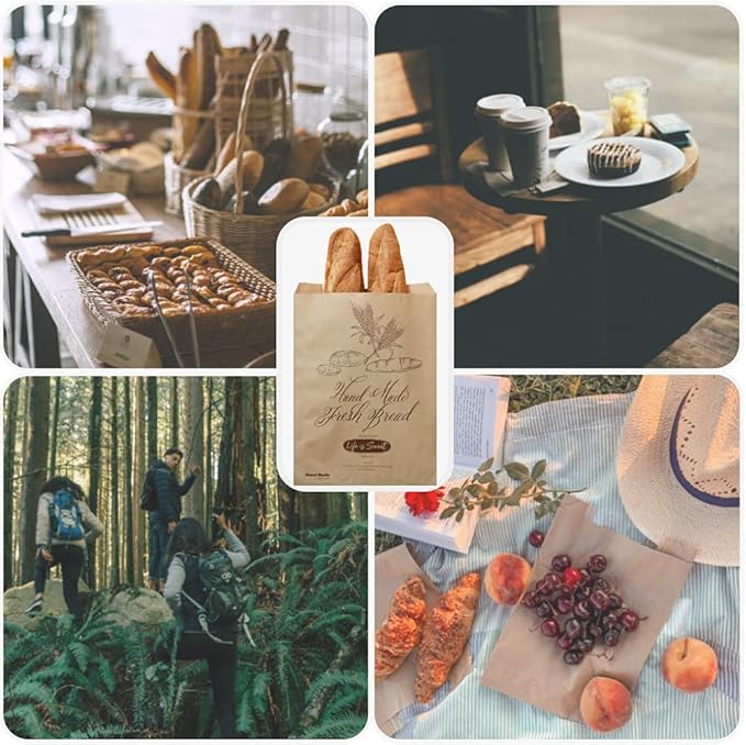 50 Pack 13.8 X 9.5 Inch Kraft Paper Bread Bags for Homemade Bread, Large Paper Bakery Bags with 50 Stickers, Eco Friendly Packaging Storage Loaf Bags for Food Storage