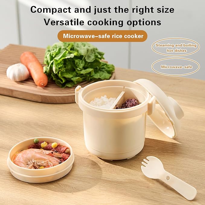 BestYiJo Microwave Rice Cooker Steamer with Removable Dividers & Spoon - Perfect for Cooking Rice, Steaming Vegetables and Reheating Food - Ideal for Students, Professionals, Families