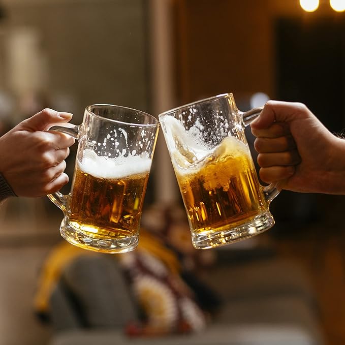 COKTIK 4 Pack Heavy Large Beer Glasses with Handle - 14 Ounce Glass Steins, Classic Beer Mug glasses Set