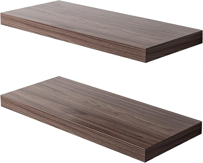 Floating Shelf, Set of 2 Wall Shelf, 36 in W x 12.75 in D x 2 in H Wooden Floating Wall Shelf with Invisible Brackets for Living Room/Bedroom/Bathroom/Kitchen Storage and Decor, Walnut