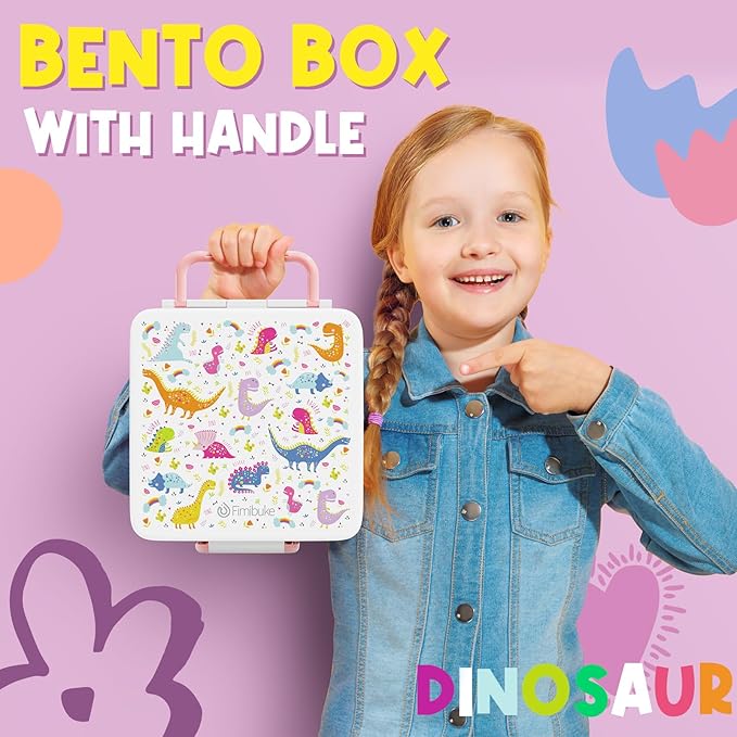 Fimibuke Bento Lunch Box for Kids, Leak Proof Toddler Bento Box with 4 Compartments BPA Free Dishwasher Safe Lunch Container with Utensils, Ideal Portion Sizes for Ages 3-12 Girls Boys for School