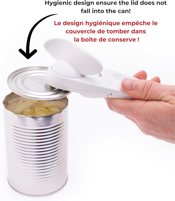 Starfrit Little Beaver Can Opener - Safe - Holds and Leaves No Sharp Edges on Lid - Comfort Grip - 3 year warranty - Red