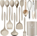 Silicone Kitchen Utensils Set - 15 Pieces Non Toxic Silicone Utensils Set For Cooking，428°F Heat Resistant Food Grade Kitchen Tools，Dishwasher Safe(Khaki, 15 Piece Set)