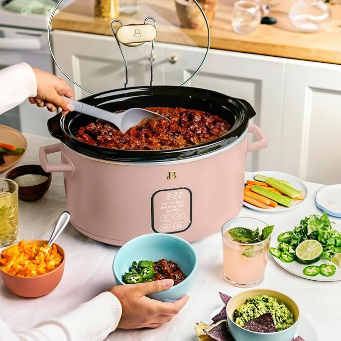 Beautiful 6 Qt Programmable Slow Cooker with Touch Control, Digital Timer and Keep Warm Function – Large Electric pot Capacity Kitchen Appliance by Drew-Barrymore (Rose)