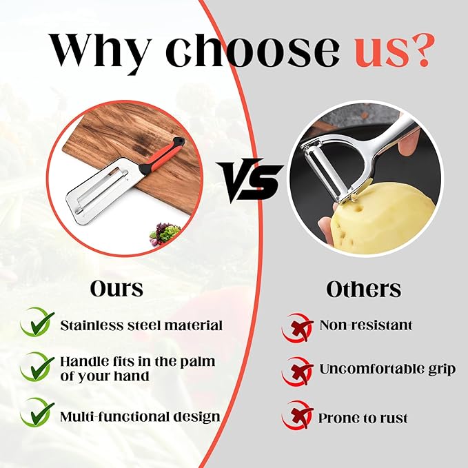 Multifunctional Vegetable Cutter, Stainless Steel Dual Blade Julienne Cutter, Shredder Knife with Sharp Blades for Slicing, Grating & Shredding