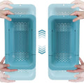 BLUE GINKGO Sink Colander Baskets - (Pack of 2) Wash Vegetables and Fruits, Drain Cooked Pasta and Dry Dishes - Extendable - New Home Kitchen Essentials (2 Teal)