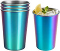 4 Pack 12oz Stainless Steel Cups, Stainless Steel Rainbow Electroplating Beer Pint Cups, Stainless Steel Tumbler for Home & Outdoor Activities, Stackable Drinking Glasses, Reusable, BPA Free