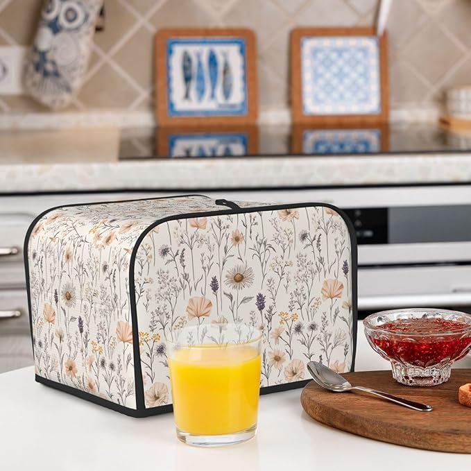 Toaster Cover 4 Slice Vintage Botanical Flower Leaf Kitchen Small Appliance Covers with Pockets Dust and Fingerprint Protection