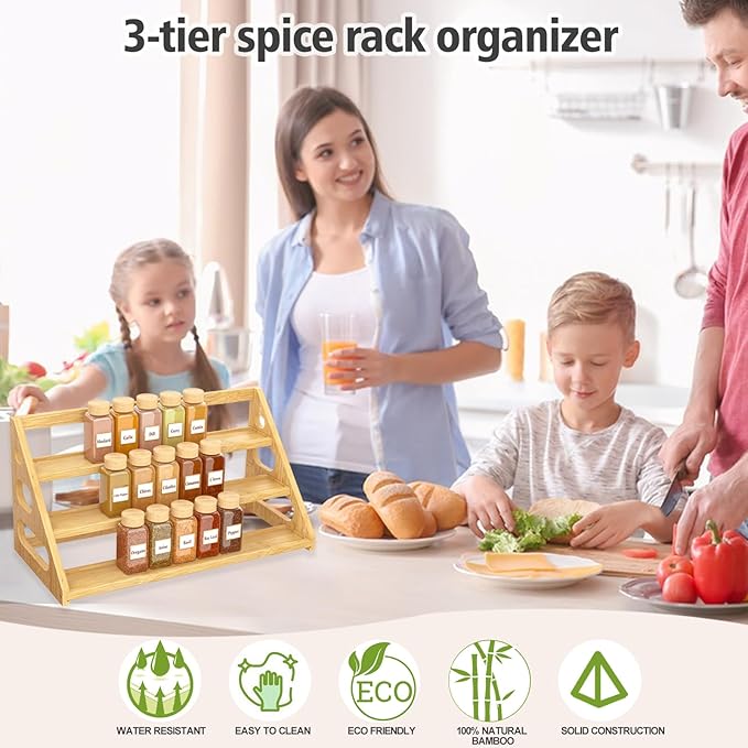 Spice Rack - Bamboo Spice Rack Organization for Cabinet/Countertop