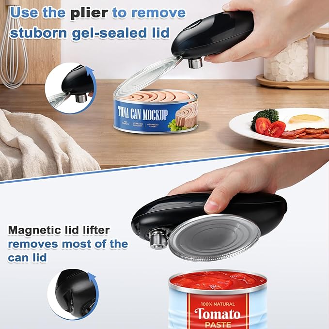 Battery Operated Electric Can Opener – Automatic, Hands-Free, Smooth Edge, One-Touch Jar Opener for All Can Shapes and Sizes, Portable and Safe Kitchen Gadget, Easy to Use for Seniors and Arthritis