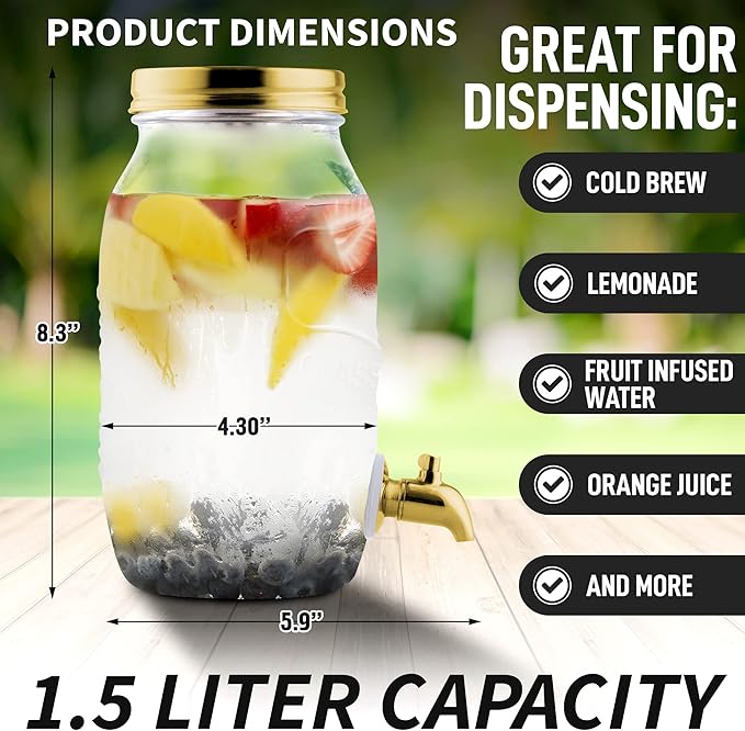 Zulay Kitchen 1.5 Liter Cold Brew Coffee Maker with EXTRA-THICK Glass Carafe & Stainless Steel Mesh Filter - Premium Iced Coffee Maker, Cold Brew Pitcher & Tea Infuser (Gold)